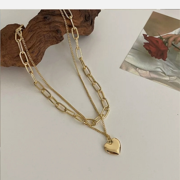 Double Layer Gold Tone Heart Necklace - Picture 9 of 11